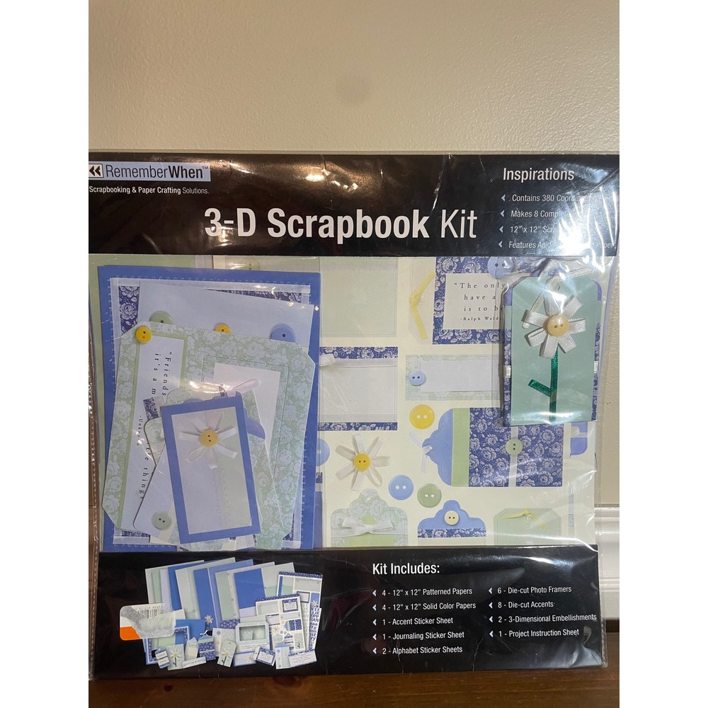 RememberWhen Inspirations 3-D Scrapbook Kit 12x12 Blue Floral 380 Pieces 22307